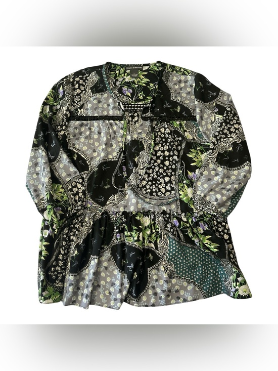 Chelsea & Theodore Tops - Chelsea & Theodore Black Floral Patchwork Blouse Sz S